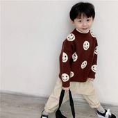 秋冬装 童童妈定制男女童韩版 宽松包芯纱满印笑脸毛衣儿童针织衫
