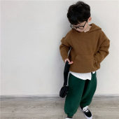 宝宝秋冬装 童童妈定制男女童韩版 宽松连帽毛衣儿童休闲红色针织衫