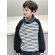一体绒卫衣加绒上衣冬装 童童妈定制男女童韩版 宽松灰色条纹插肩袖