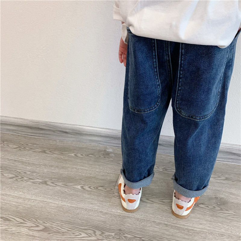 童童妈定制男女童韩版宽松纯棉弹力大口袋牛仔裤儿童裤子宝宝下装