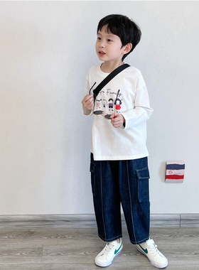 童童妈定制男童韩版宽松纯棉we are family白色T恤圆领长袖春秋装