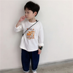 童妈定制男童韩版宽松悠闲面包场景纯棉T恤宝宝长袖儿童上衣秋装