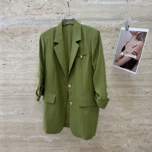 010 复古绿色宽松西装 3101 法式 静茹26年春款