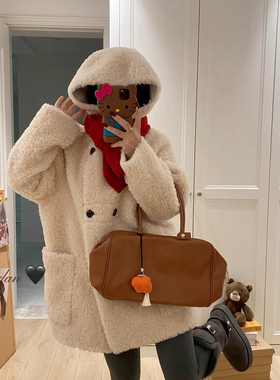 静茹韩式连帽双排扣羊毛外套（含100绵羊毛）44222