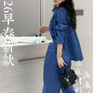 套装 阔腿裤 J782 外套 静茹夏上新高级感亚麻衬衫