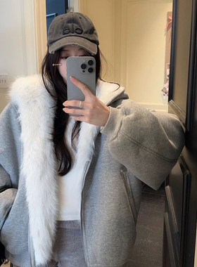 静茹冬季双面穿连帽加厚加绒保暖卫衣外套31798