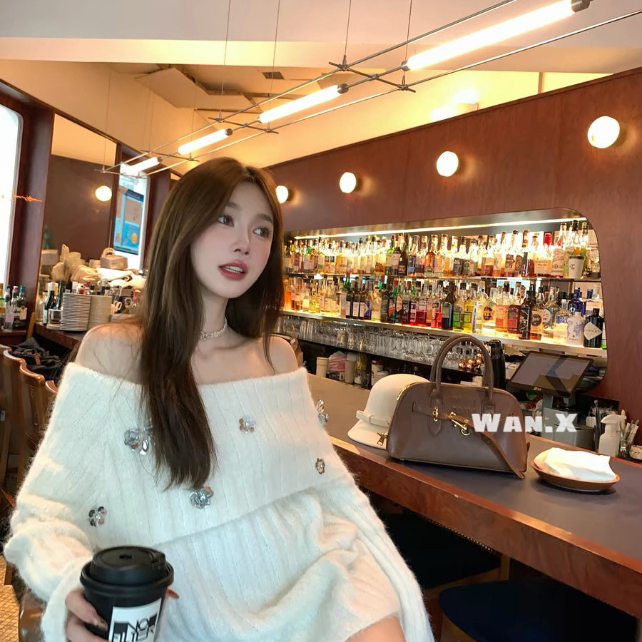 静茹温柔风重工立体花朵一字肩长袖毛衣春季新款显瘦毛衣PJym64,女装/女士精品,毛针织衫,淘宝优惠券,粉丝福利购,淘宝优惠卷