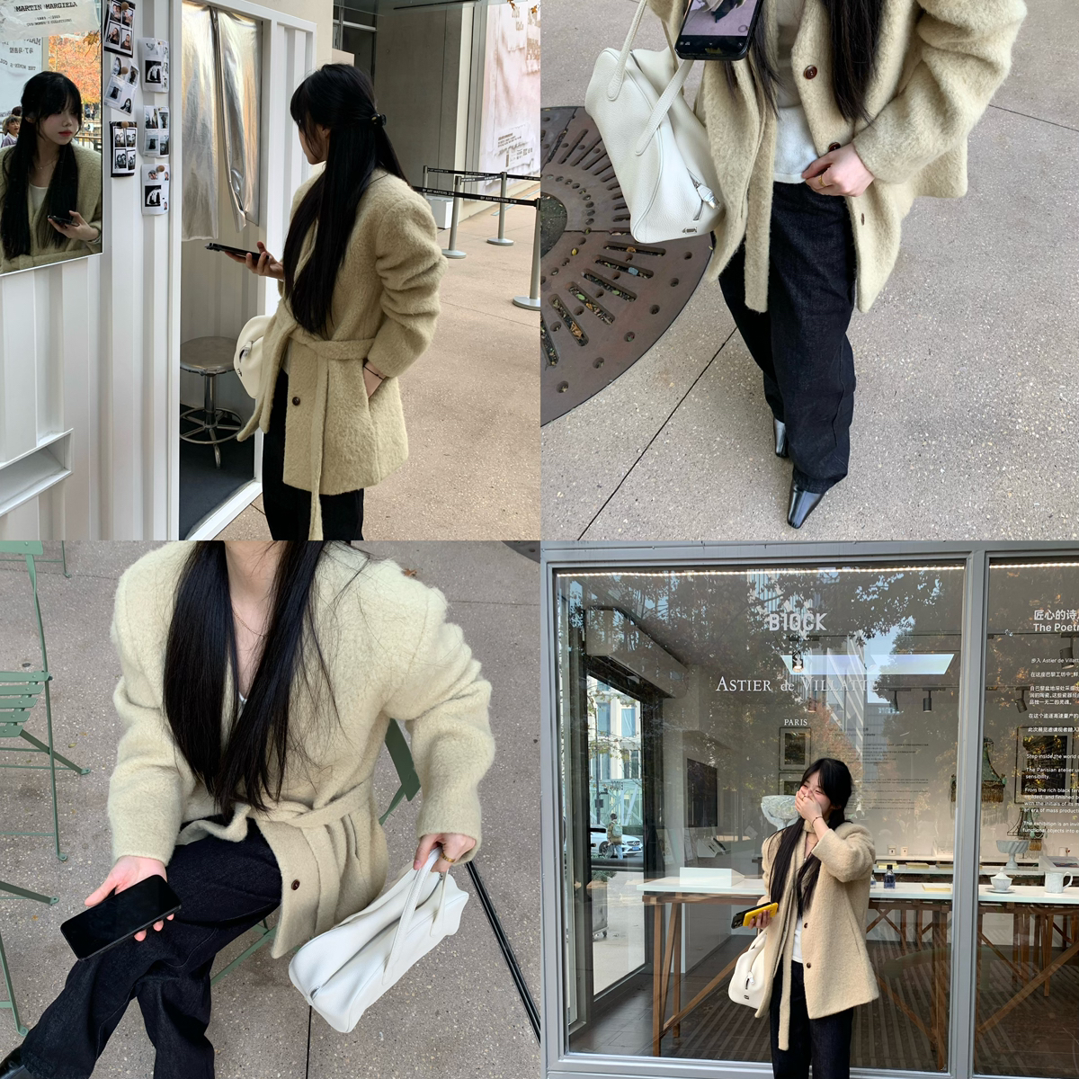 LO静茹端气质羊毛外套配腰带含50羊毛腰带可系脖围DOF0156