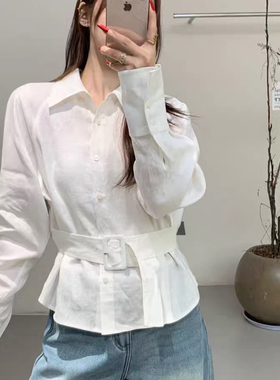 静茹夏上新法式小众翻领收腰系带衬衫J842