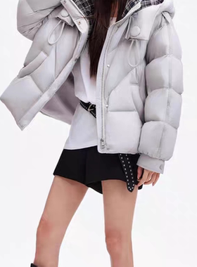 静茹闲简约百搭连帽保暖厚外套羽绒服(含50白鸭绒)25906