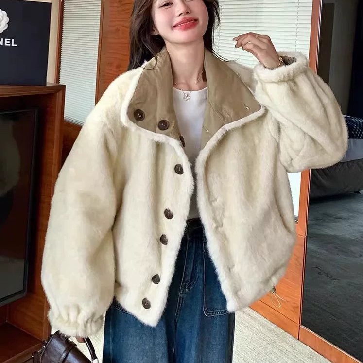 静茹冬上新韩版高级感两面穿宽松加绒短外套YS1-291