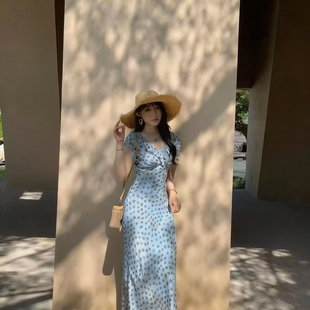 静茹新设计师款小众法式浪漫花色印花真丝连衣裙连zl-723311