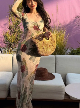 静茹印花高级氛围感斜裁版型配吊带显白显瘦连衣裙YS4-ZL-A77381