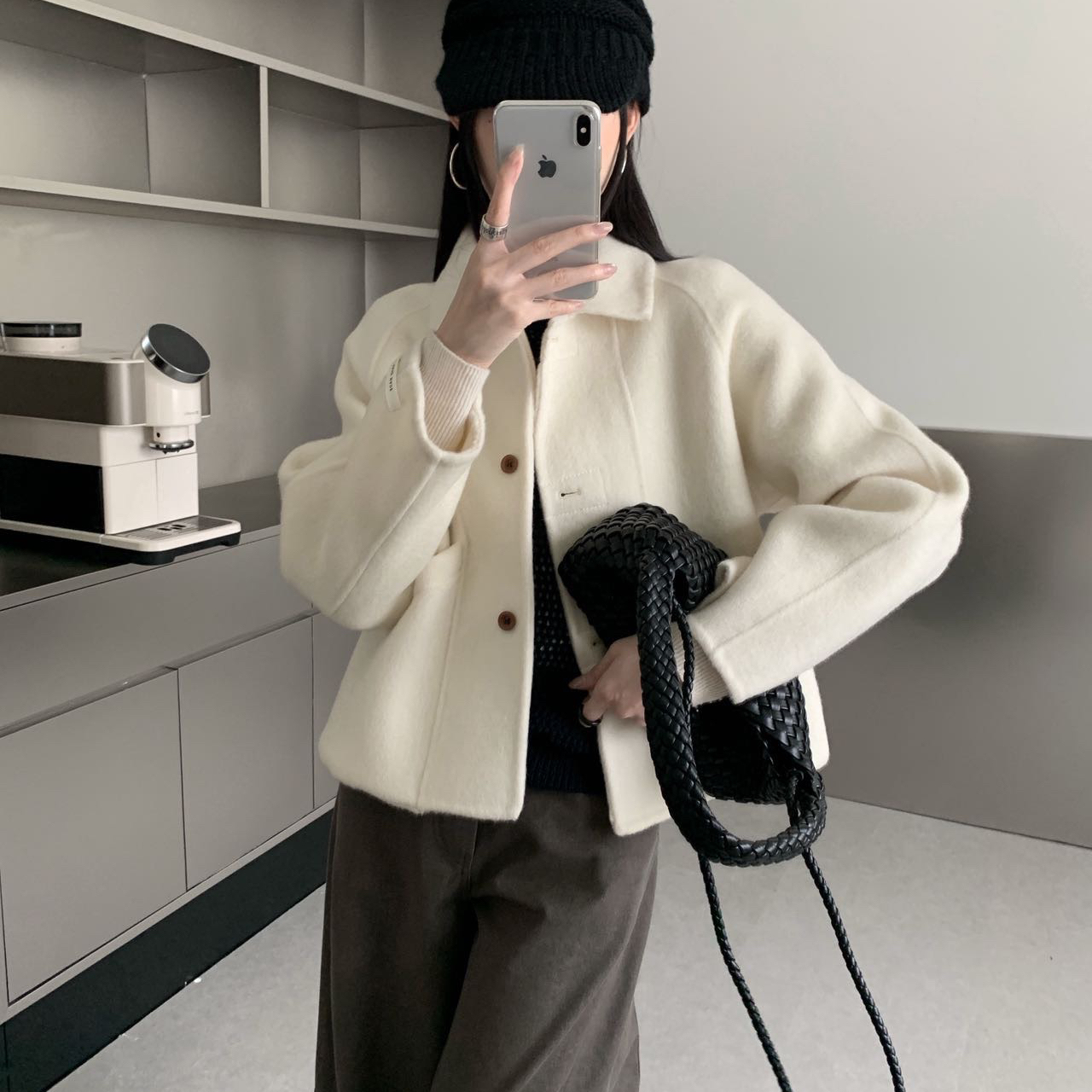 静茹冬上新简约翻领设计羊毛外套（含100羊毛）1145