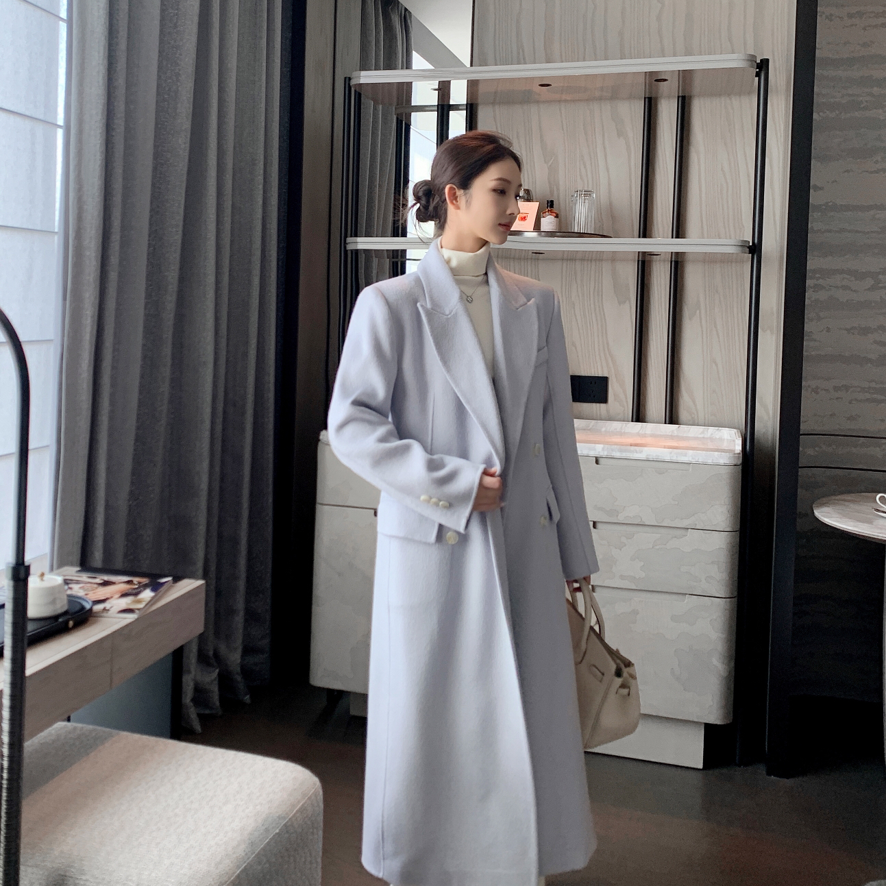 静茹大门设计感宽松韩版西装羊毛外套（含100羊毛）YS1-H008