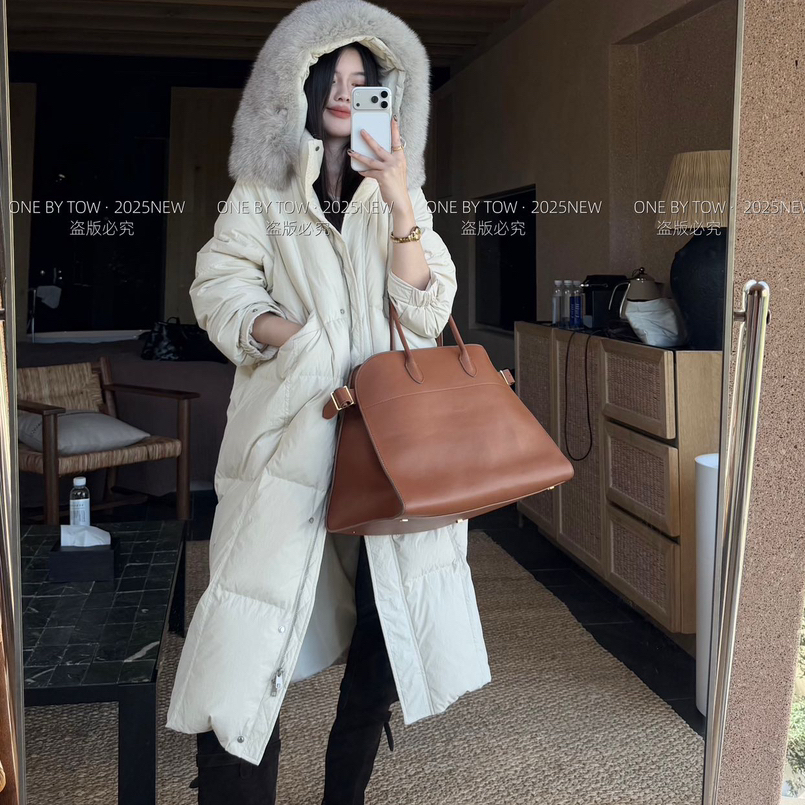 静茹领连帽长款保暖羽绒服外套(配可拆卸狐狸毛毛领)28237