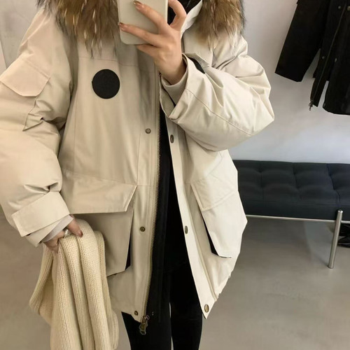 静茹宽松工装风百搭保暖羽绒服外套(配可拆卸真狐狸毛毛领)8821