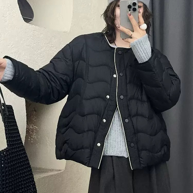 静茹冬上新韩系时尚圆领小羊皮女短款宽松保暖棉服外套10400