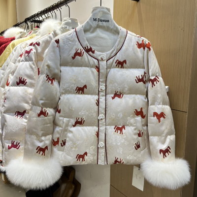 静茹-式狐狸毛拼接羽绒服2026保暖提花外套保暖羽绒服外套JS-0790