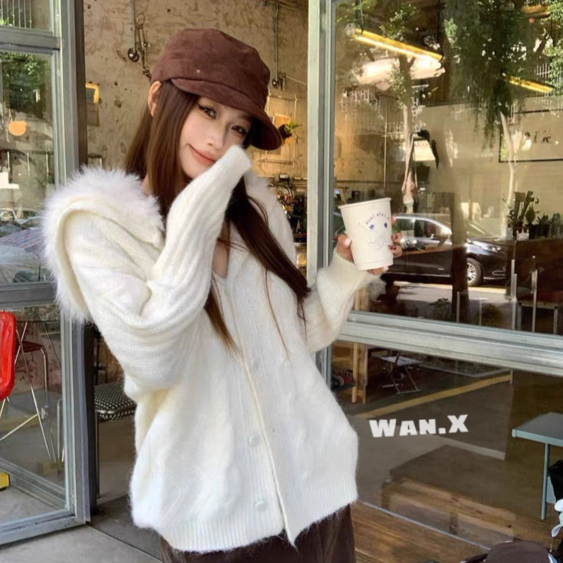 静茹计感毛领软糯针织开衫新款韩系高级感毛衣外套毛衣PJym8028,女装/女士精品,毛针织衫,淘宝优惠券,粉丝福利购,淘宝优惠卷