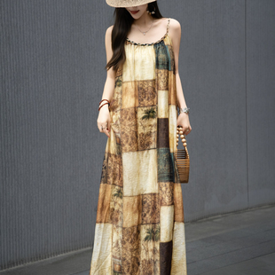 静茹新波西米亚风拼接印花吊带连衣裙连衣裙zl-72331A