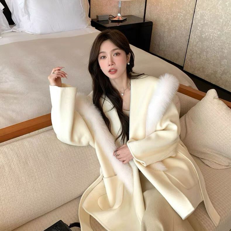 静茹杭州原创羊绒大衣-宽松羊毛外套(配腰带)（含100绵羊毛）8253