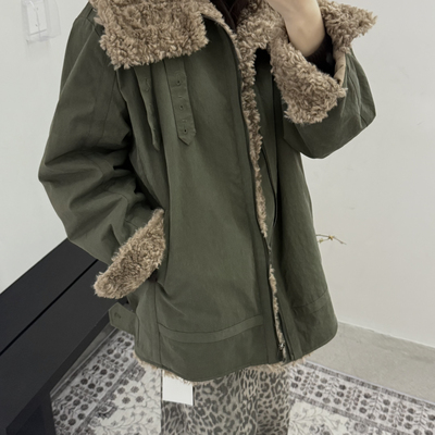 静茹冬上新巴恩风毛领夹棉短外套大衣YY-25706