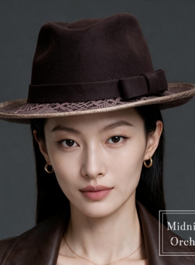 零点兰花秋冬法式英伦复古爵士帽女式优雅百搭保暖毛呢巴拿马帽子