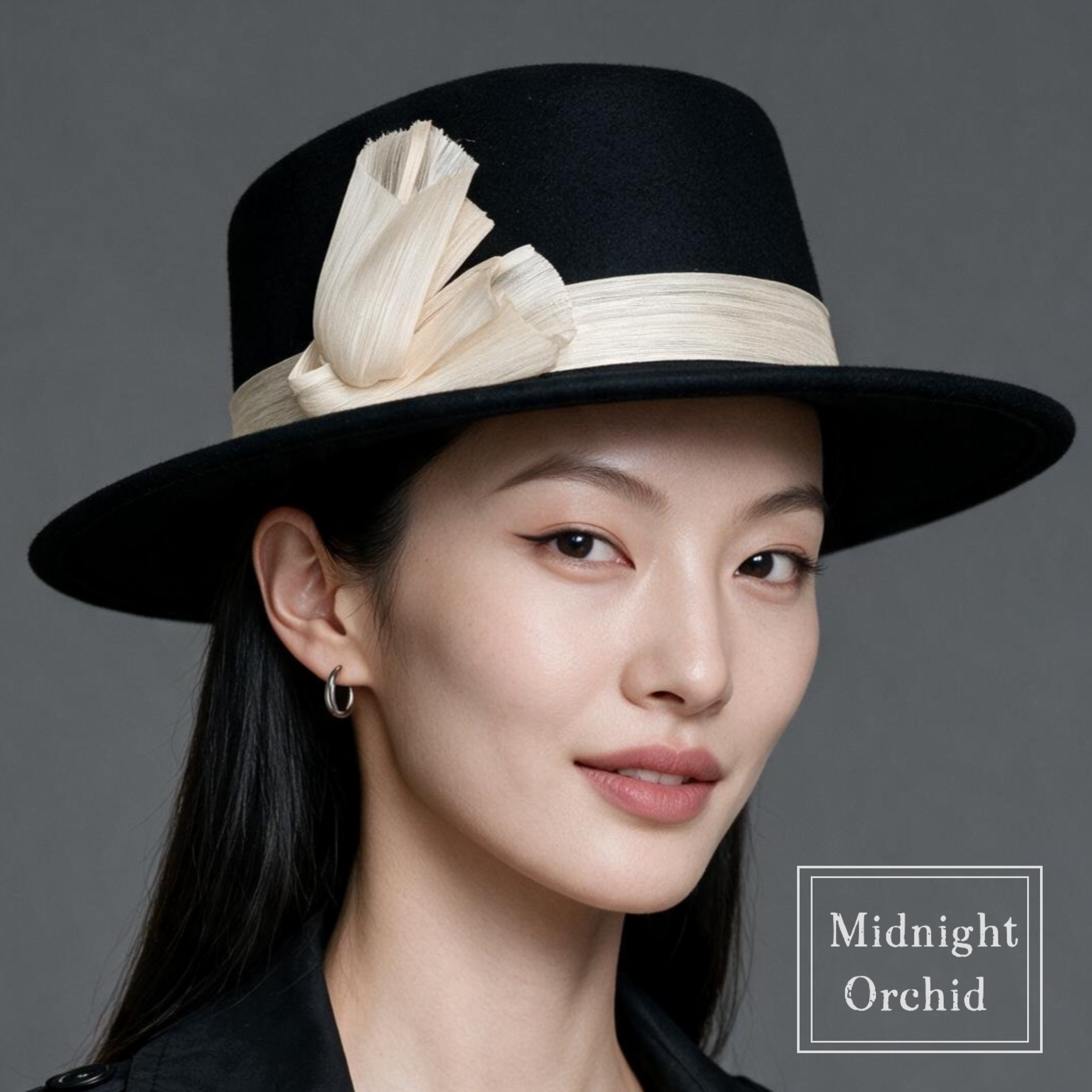 零点兰花序秋冬款丝麻短檐平顶绵羊毛呢礼帽女士简约优雅百搭帽子