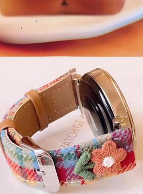适用三星Galaxywatch8手表表带7ultra/6/5毛呢真皮创意花朵fit3女