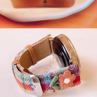 适用小米watchs45手表带s3毛呢真皮color2创意花朵红米6女41/46mm