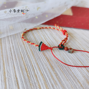 手工编织可爱迷你西瓜半成品手绳可穿平安扣珠子手牌少女宝宝系绳