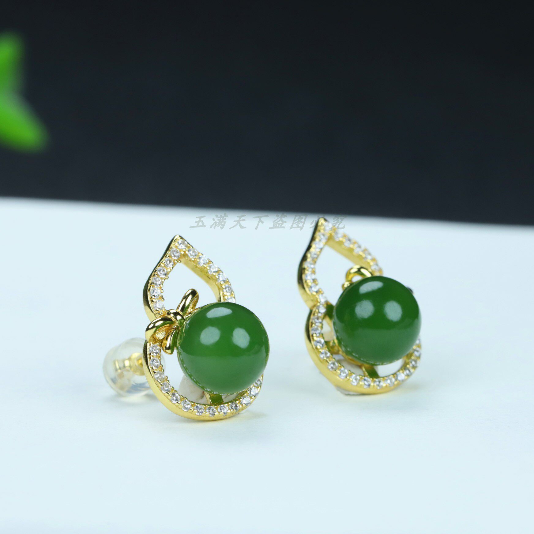 天然和田玉碧玉925银葫芦耳钉女款圆珠耳针个性简约耳环镂空耳饰