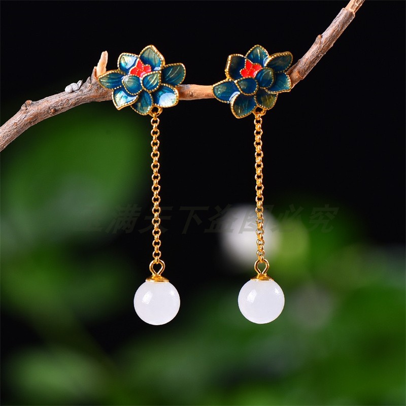 和田玉白玉珠子玉石耳坠耳环