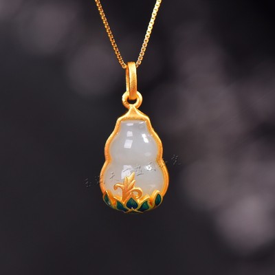 天然和田玉925银葫芦吊坠玉石项链