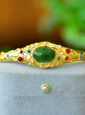 新疆天然和田玉碧玉彩锆手镯女款