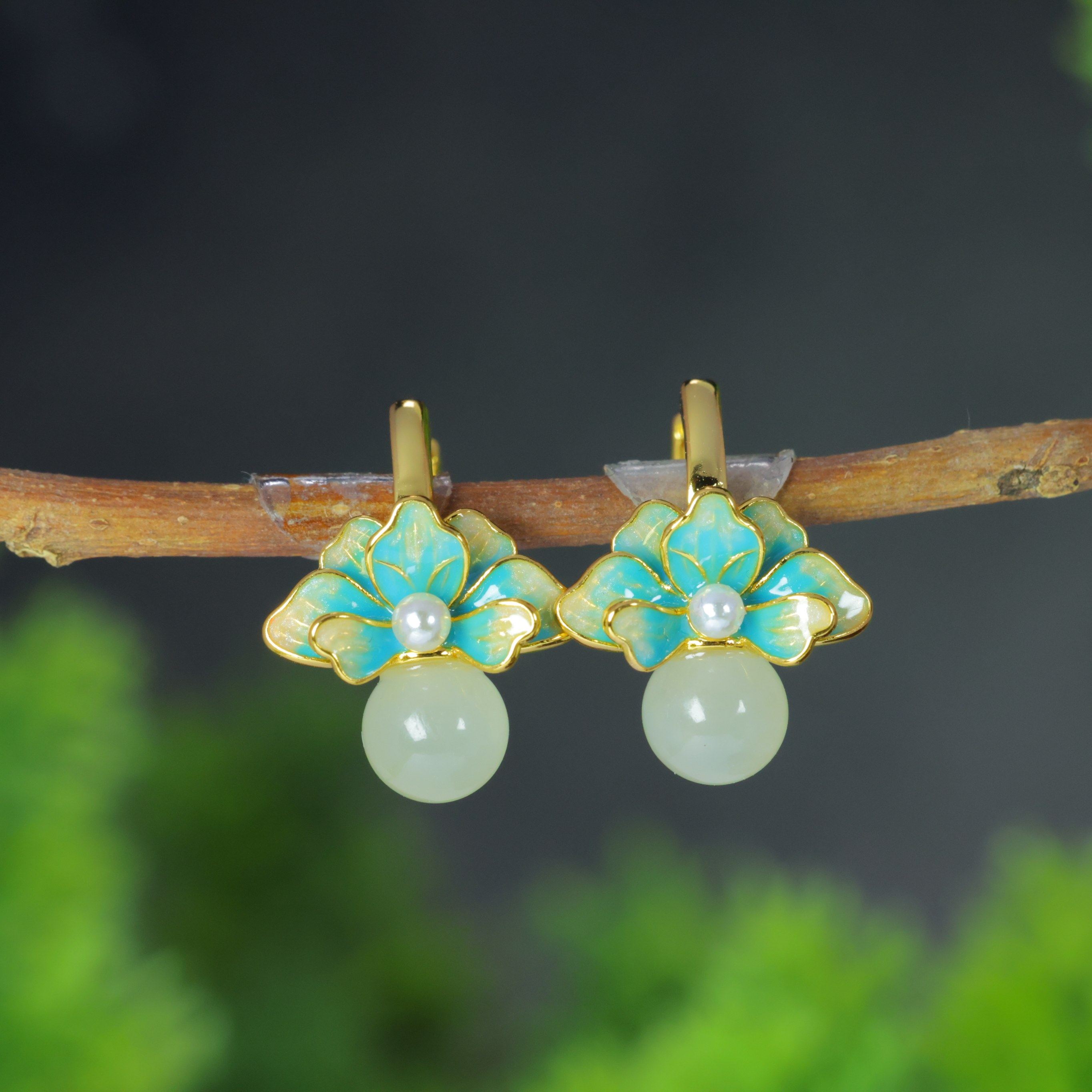 天然和田玉青白玉925银珍珠珐琅彩花瓣精致玉石耳扣耳坠耳饰,珠宝/钻石/翡翠,耳饰,淘宝优惠券,粉丝福利购,淘宝优惠卷