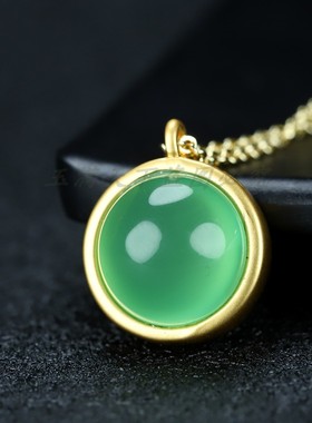 天然高冰玉髓帝王绿玛瑙项链锁骨链