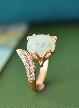 新疆戒指天然和田玉白玉镶嵌指环