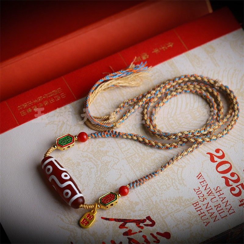 天然西藏真品红玛瑙虎牙三九眼天珠吊坠佛珠天眼锁骨链挂件项链