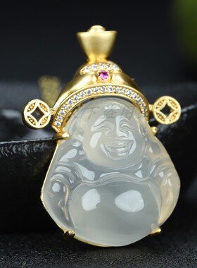 天然冰种白玉髓吊坠24k真金玛瑙