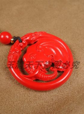 天然原矿红朱砂吉祥如象吊坠