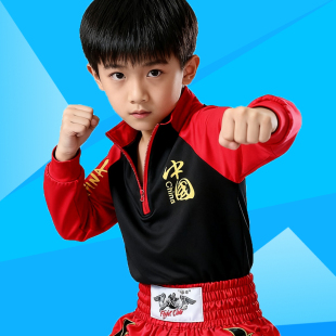 儿童搏击服秋款长袖上衣男童少儿武术散打搏击训练服装定制