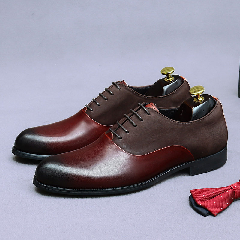 商务真皮男士皮鞋正装外贸复古拼皮反绒牛皮牛津男鞋shoe