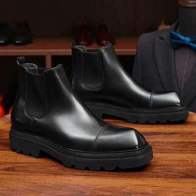 ins潮男靴子切尔西靴男三接头新款烟筒靴高帮真皮英伦厚底马丁靴