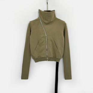 休闲长袖 拉链修身 卫衣短外套 暗黑RO斜拉链高领女士开衫 秋冬新款