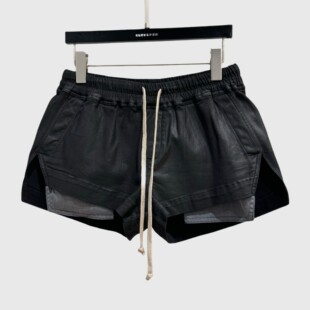 RO暗黑风主线黑色短裤松紧腰抽绳显瘦黑色蜡面拳击短裤女