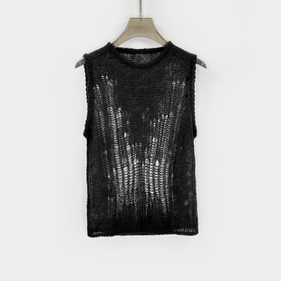 2024春夏暗黑风女士无袖 网状针织透气圆领背心外搭