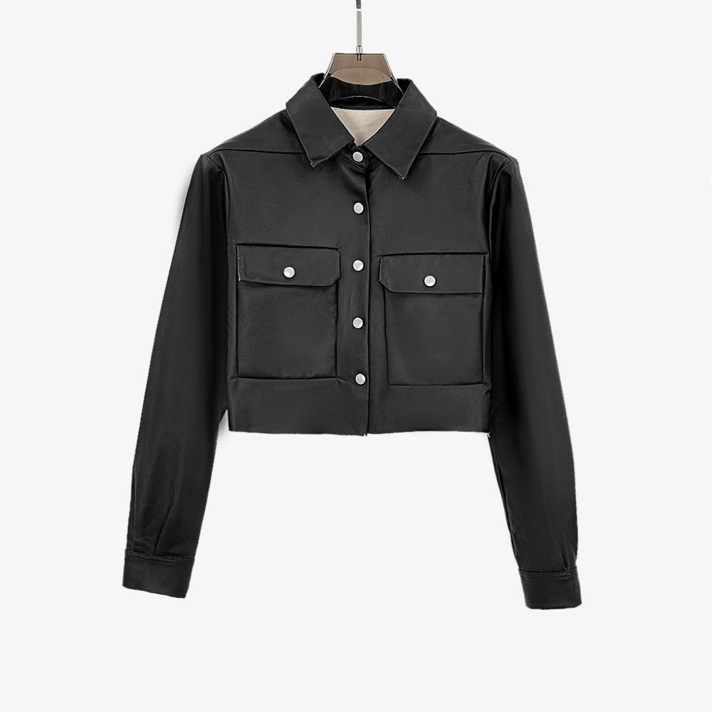2024潮牌百搭设计感口袋修身机车服夹克短款外套PU皮衣男女同款