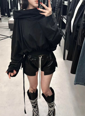 暗黑RO风格女士新款黑色pu皮质松紧腰抽绳修身显腿长时尚气质短裤